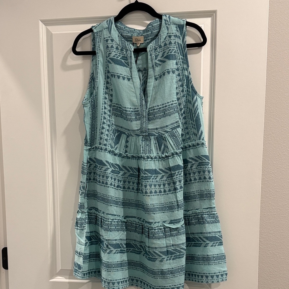 NWT Elan Sleeveless Blue Green Teal  Patterned Dress sz m